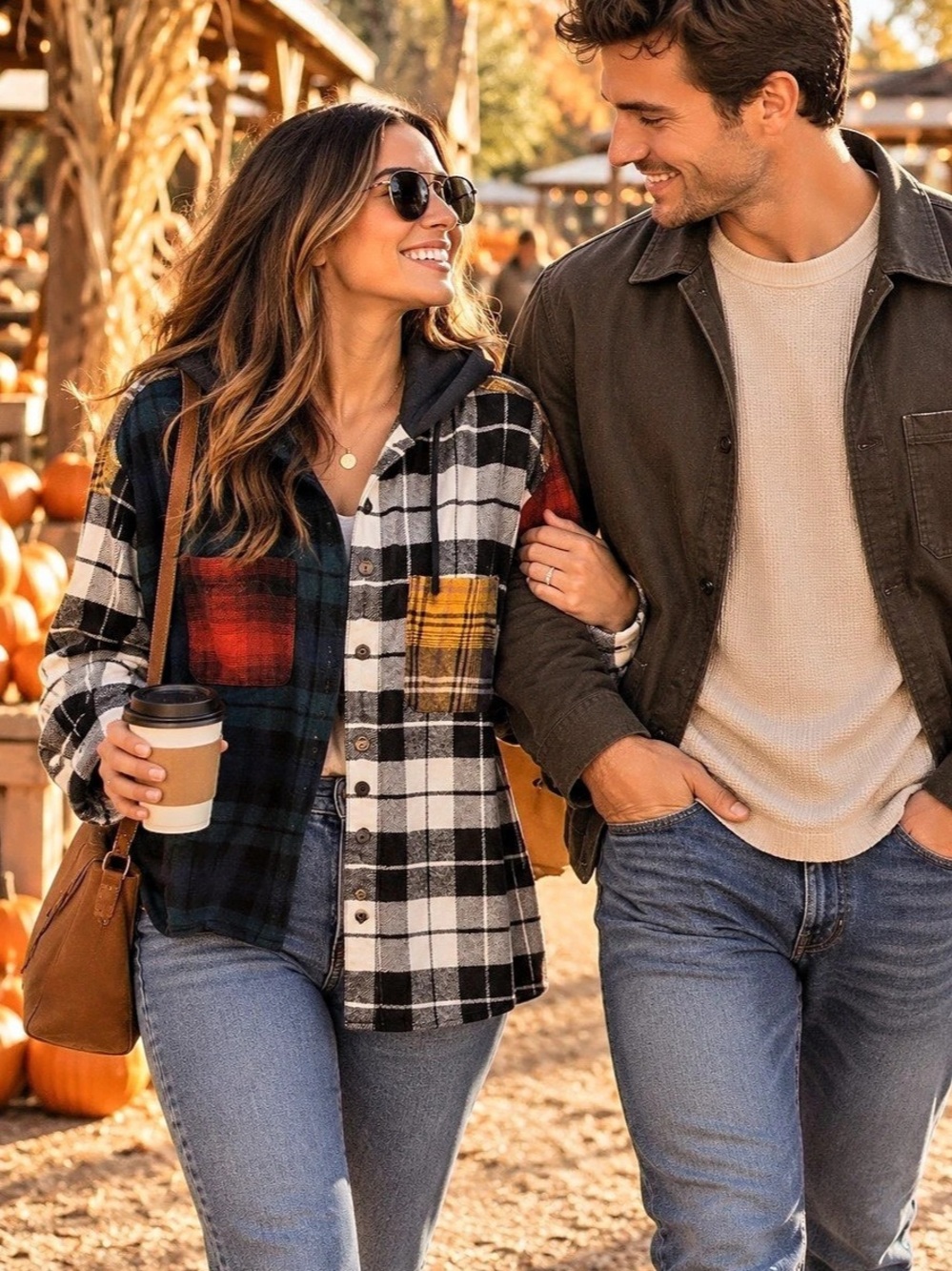 Urban Outfitters UO Mixed Plaid Flannel Hooded Button-Down Shirt Multicolor